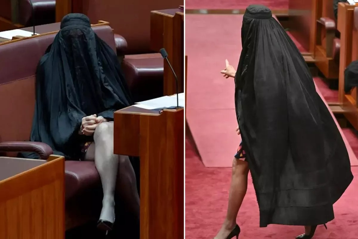 AVUSTRALYALI SENATÖRDEN MECLİS’TE ŞOK EYLEM! KARA ÇARŞAFLA SALONA GİRDİ, ORTALIK KARIŞTI