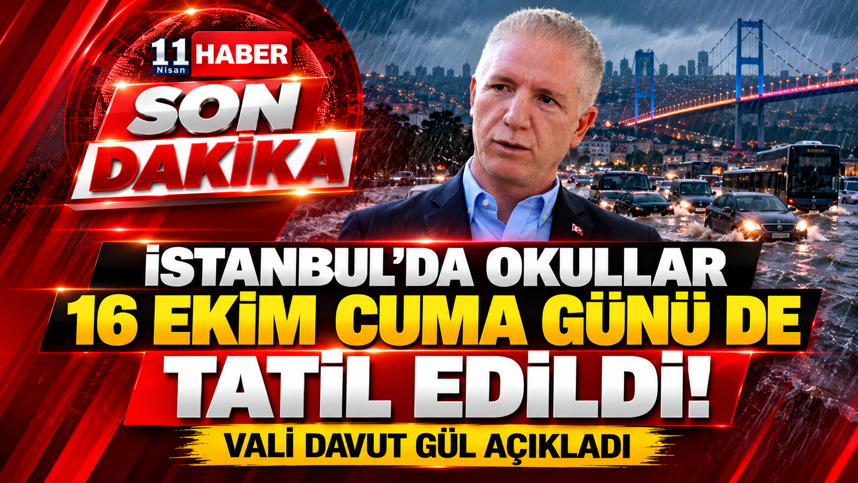 SON DAKİKA | VALİ GÜL AÇIKLADI. İSTANBUL'DA OKULLAR 16 EKİM CUMA GÜNÜ DE TATİL EDİLDİ! 
