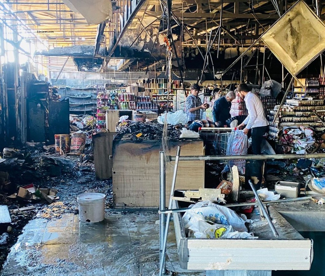 Haliliye'de sabah saatlerinde marketteki yangından geriye kalanlar;