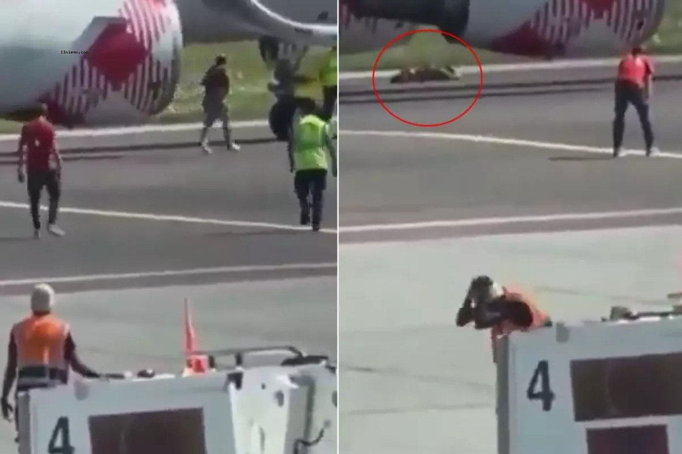 APRONDA DEHŞET! KOŞARAK UÇAĞIN MOTORUNUN İÇİNDE ATLADI;