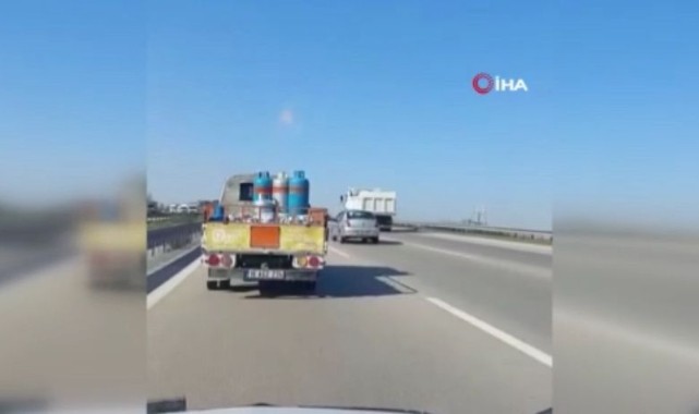 Tüp kamyonunun lastiği patladı