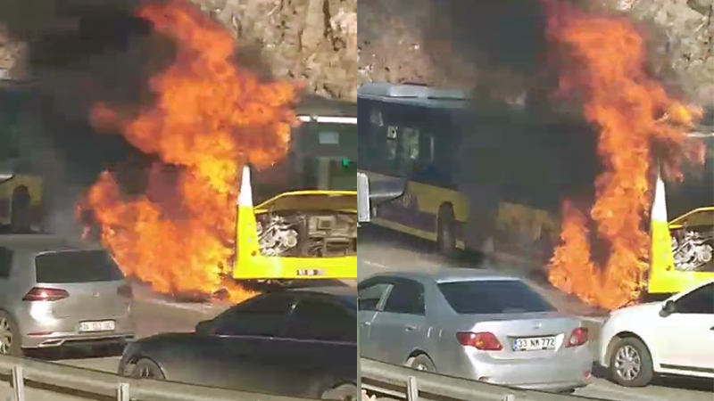 Karaköprü’de belediye otobüsünde yangın çıktı;