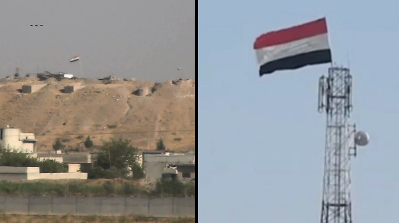 Urfa sınırında YPG’li teröristler rejim bayrağı çekti;