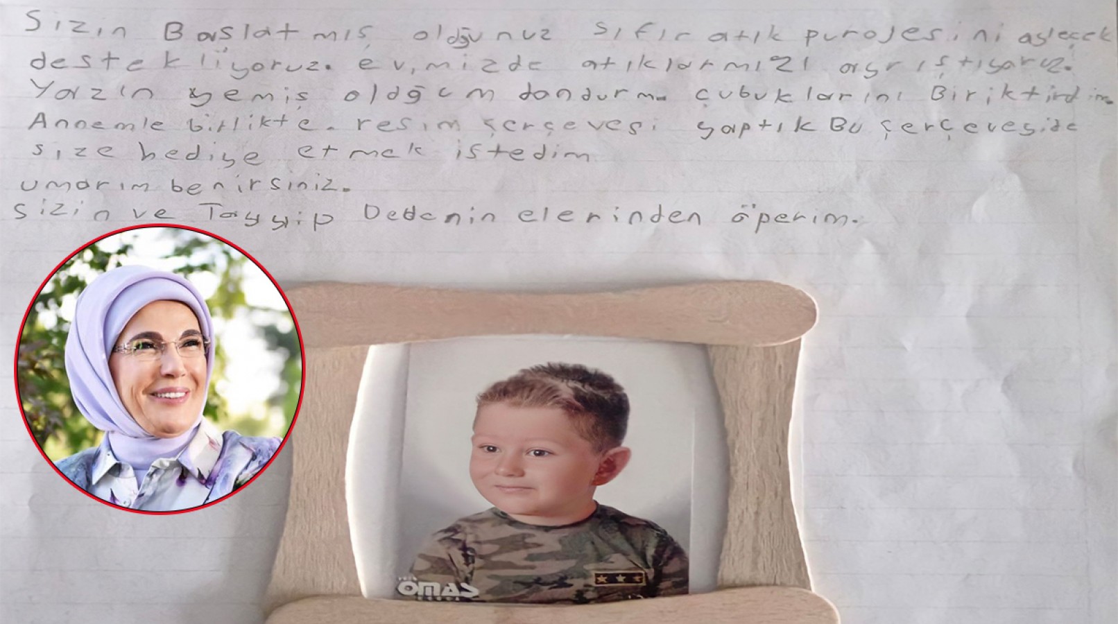Urfa'da küçük öğrenciden Emine Erdoğan’a dondurma çubuklarından hediye;