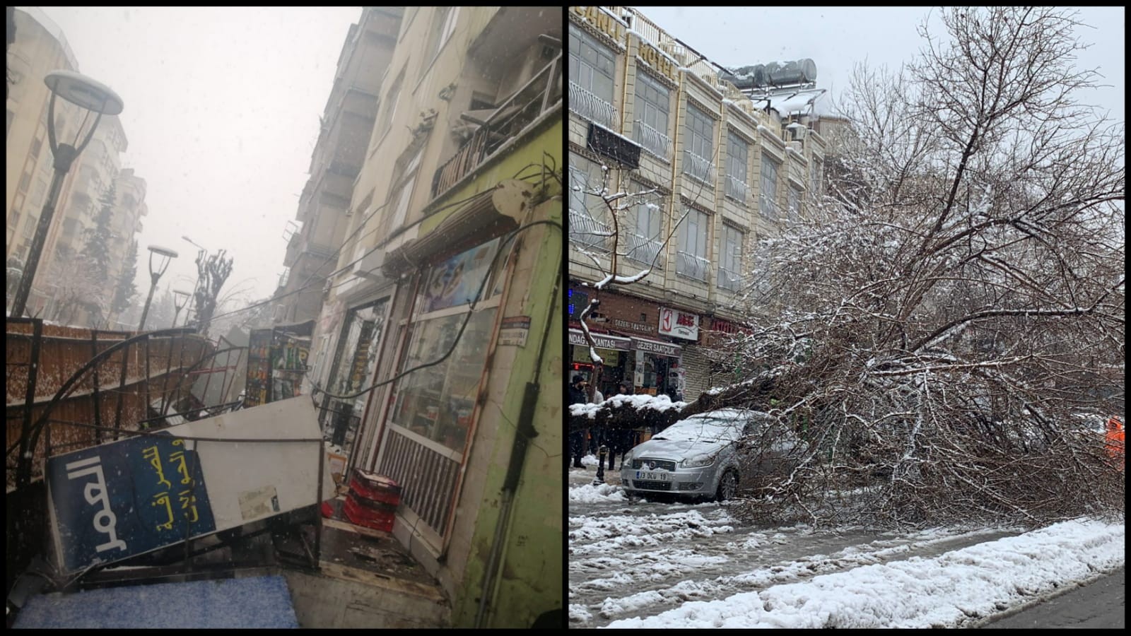 Urfa’da kar ağırlığını kaldırmayan sundurmalar çöktü, ağaçlar devrildi;