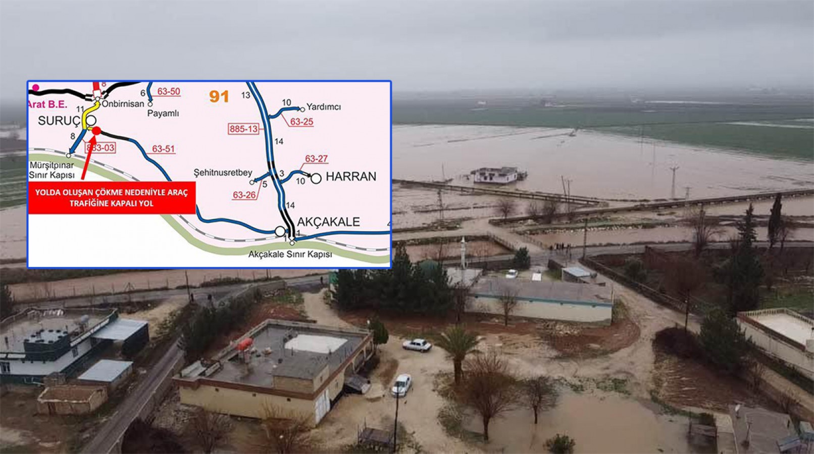 Sel sonrası Suruç-Akçakale yolu ulaşıma kapandı;