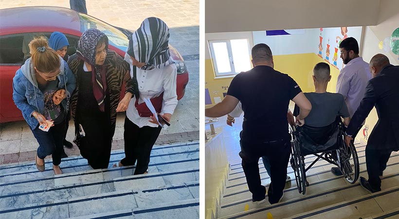 Urfa'da yaşlı ve engellilerin imdadına kat görevlileri yetişti;