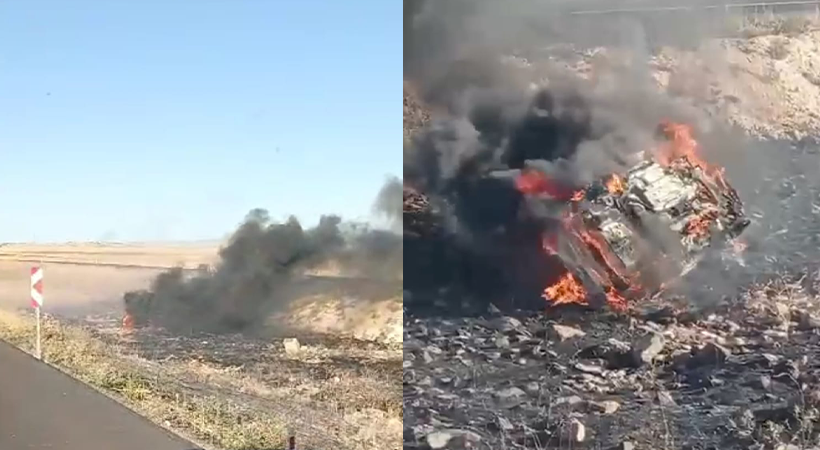 Urfa’da şarampole uçan araç yanarak küle döndü;