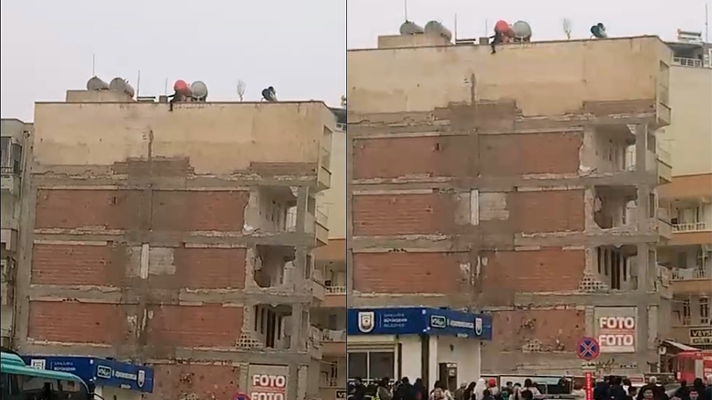 Haliliye'de  ağır hasarlı binada intihar girişimi;
