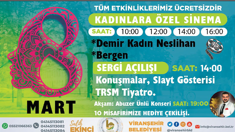 Viranşehir Belediyesinden ‘8 Mart Dünya Kadınlar Günü’ etkinliklerine davet;