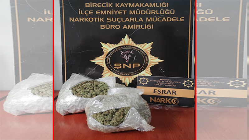 Birecik’te 1 kilo 735 gram esrar ele geçirildi;