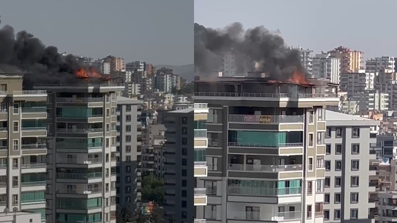 Karaköprü'de 10 katlı binada korkutan yangın;