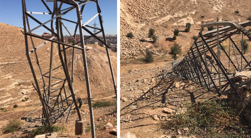 Eyyübiye'de demirleri çalınan elektrik direkleri devrildi;